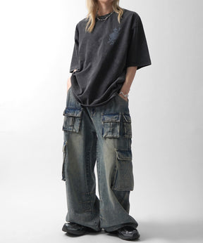 25SS ハードウォッシュ加工 バックプリント ボックスシルエット 半袖Tシャツ