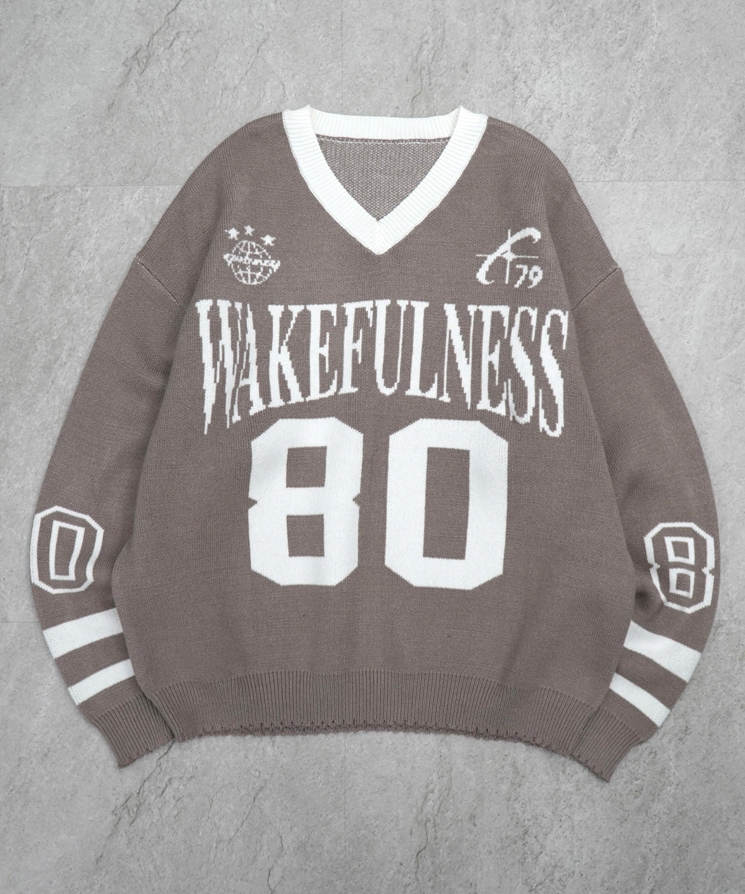 Y2K ロゴ ダメージ加工 Vネック ニット プルオーバー