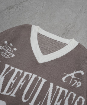 Y2K ロゴ ダメージ加工 Vネック ニット プルオーバー