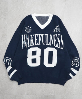 Y2K ロゴ ダメージ加工 Vネック ニット プルオーバー