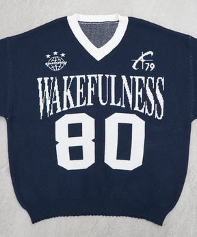 Y2K ロゴ ダメージ加工 Vネック ニット プルオーバー