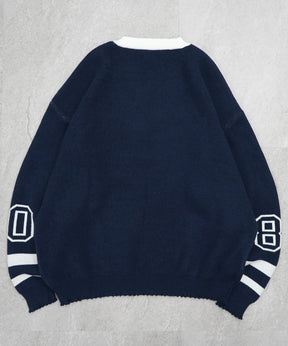 Y2K ロゴ ダメージ加工 Vネック ニット プルオーバー