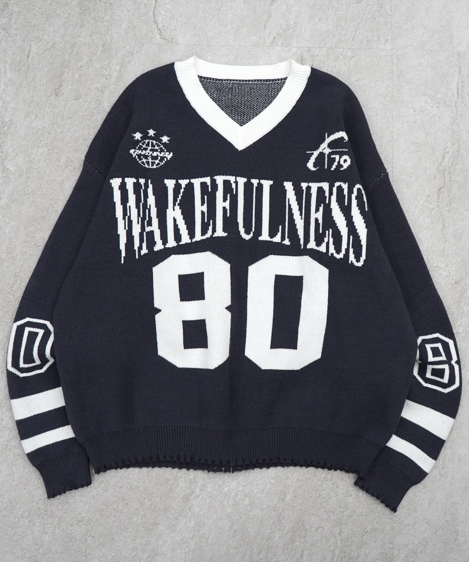 Y2K ロゴ ダメージ加工 Vネック ニット プルオーバー