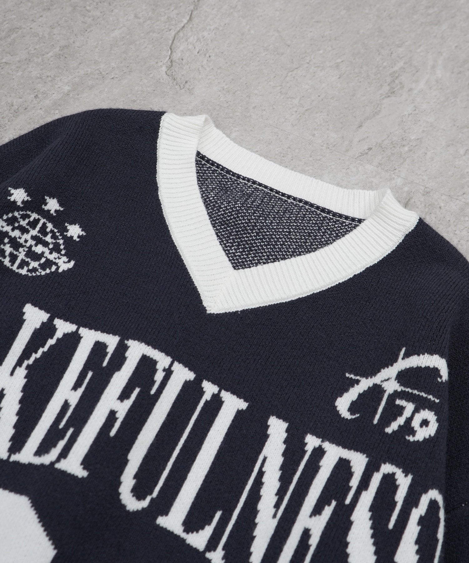 Y2K ロゴ ダメージ加工 Vネック ニット プルオーバー