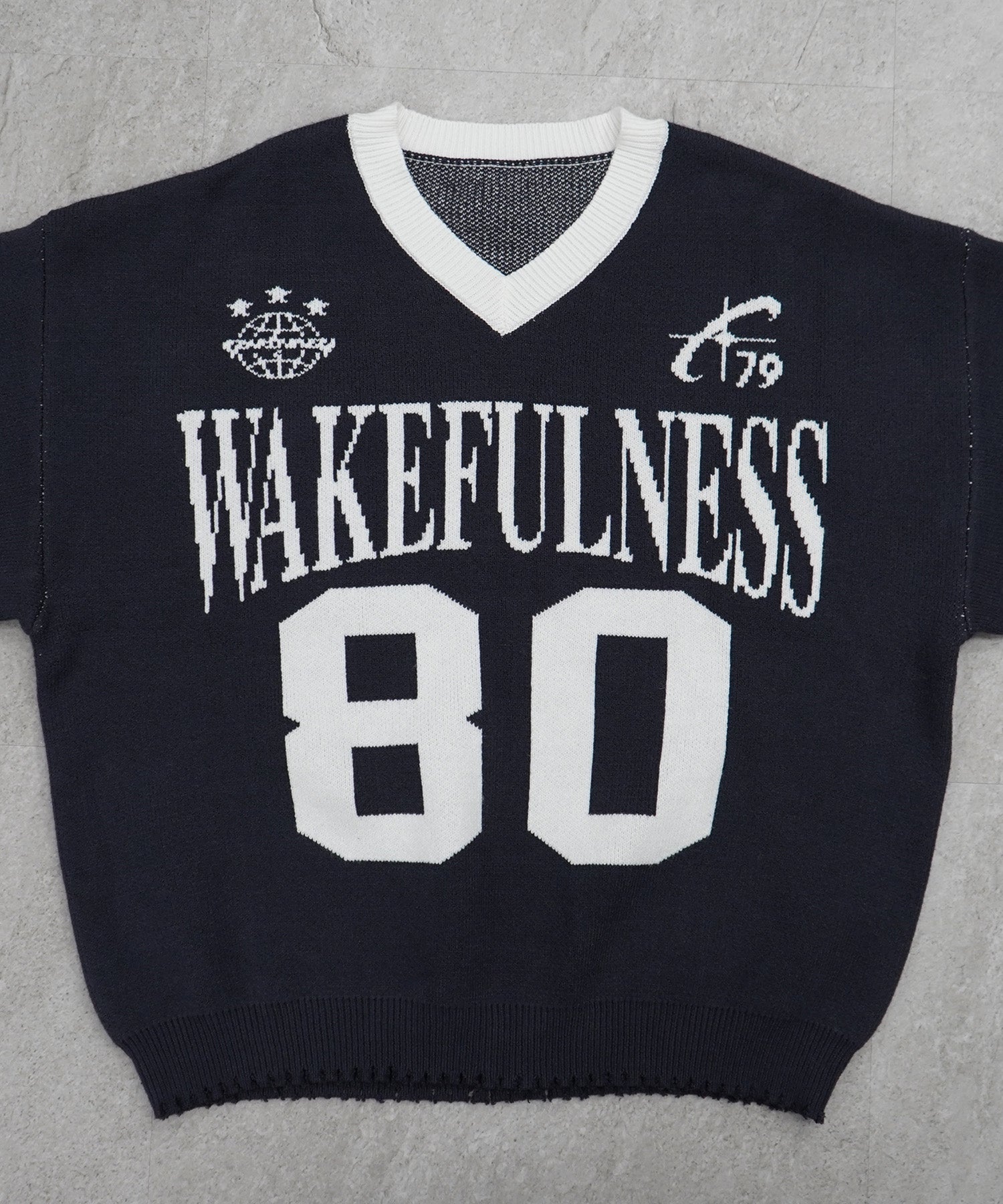 Y2K ロゴ ダメージ加工 Vネック ニット プルオーバー