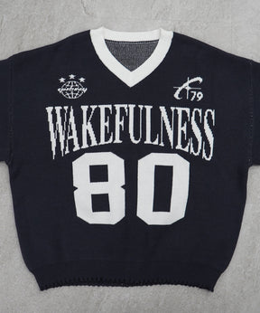 Y2K ロゴ ダメージ加工 Vネック ニット プルオーバー