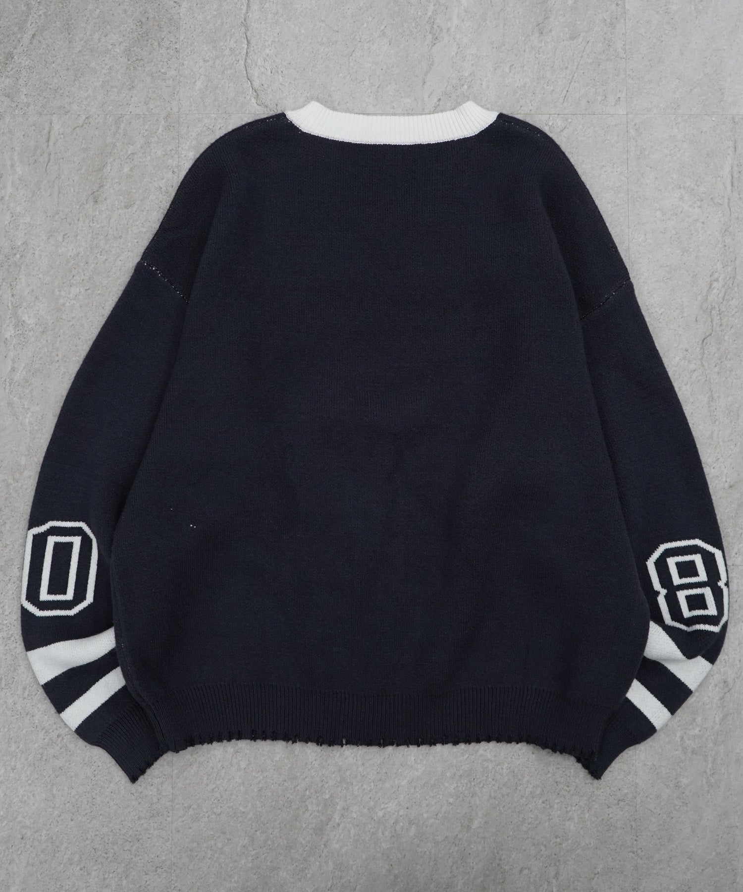 Y2K ロゴ ダメージ加工 Vネック ニット プルオーバー