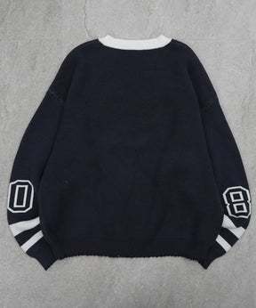 Y2K ロゴ ダメージ加工 Vネック ニット プルオーバー