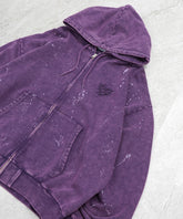 トライバルハート刺繍 フルジップパーカー グランジ加工×スプラッシュ加工 フーディ