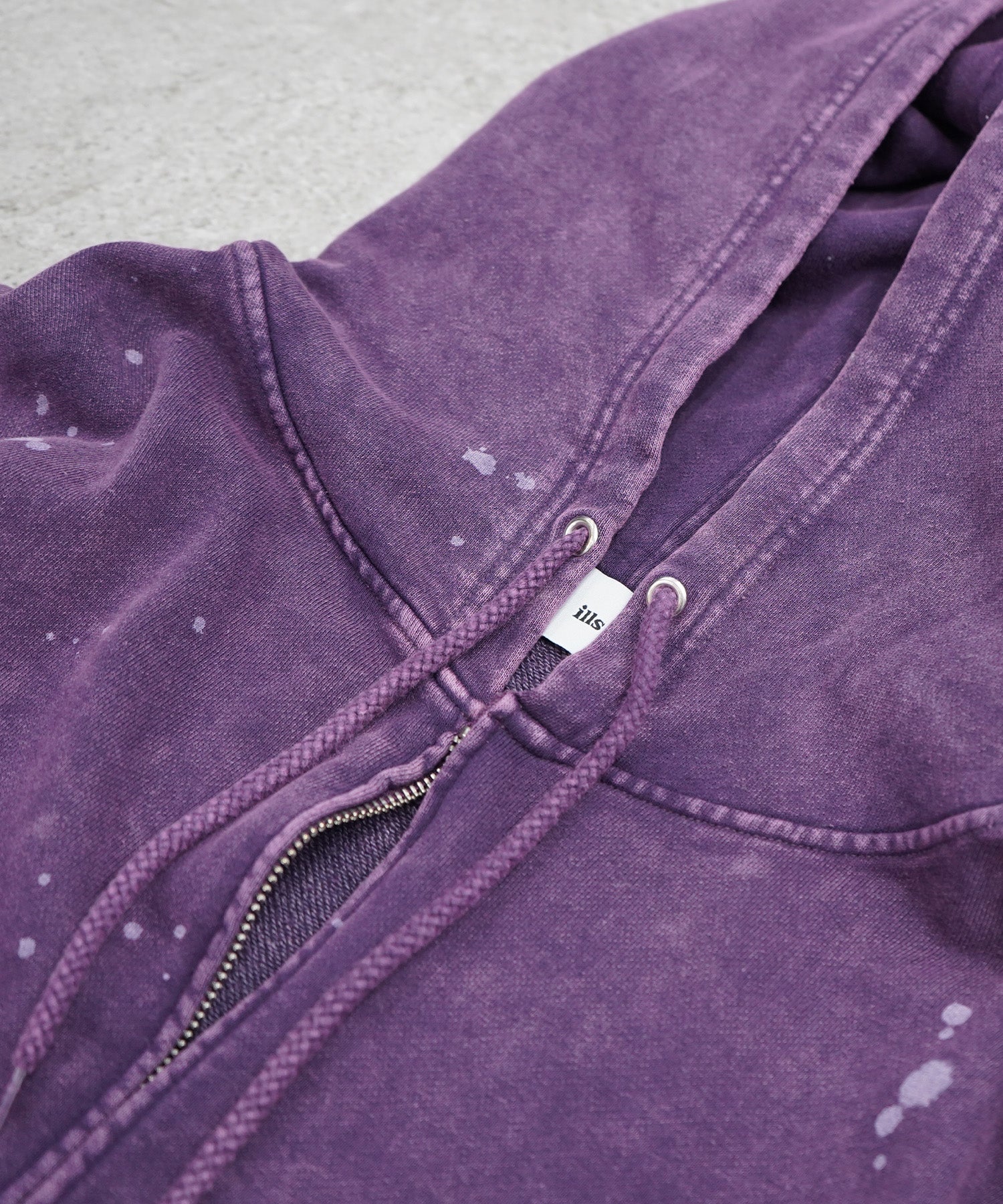 トライバルハート刺繍 フルジップパーカー グランジ加工×スプラッシュ加工 フーディ