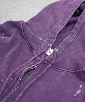 トライバルハート刺繍 フルジップパーカー グランジ加工×スプラッシュ加工 フーディ