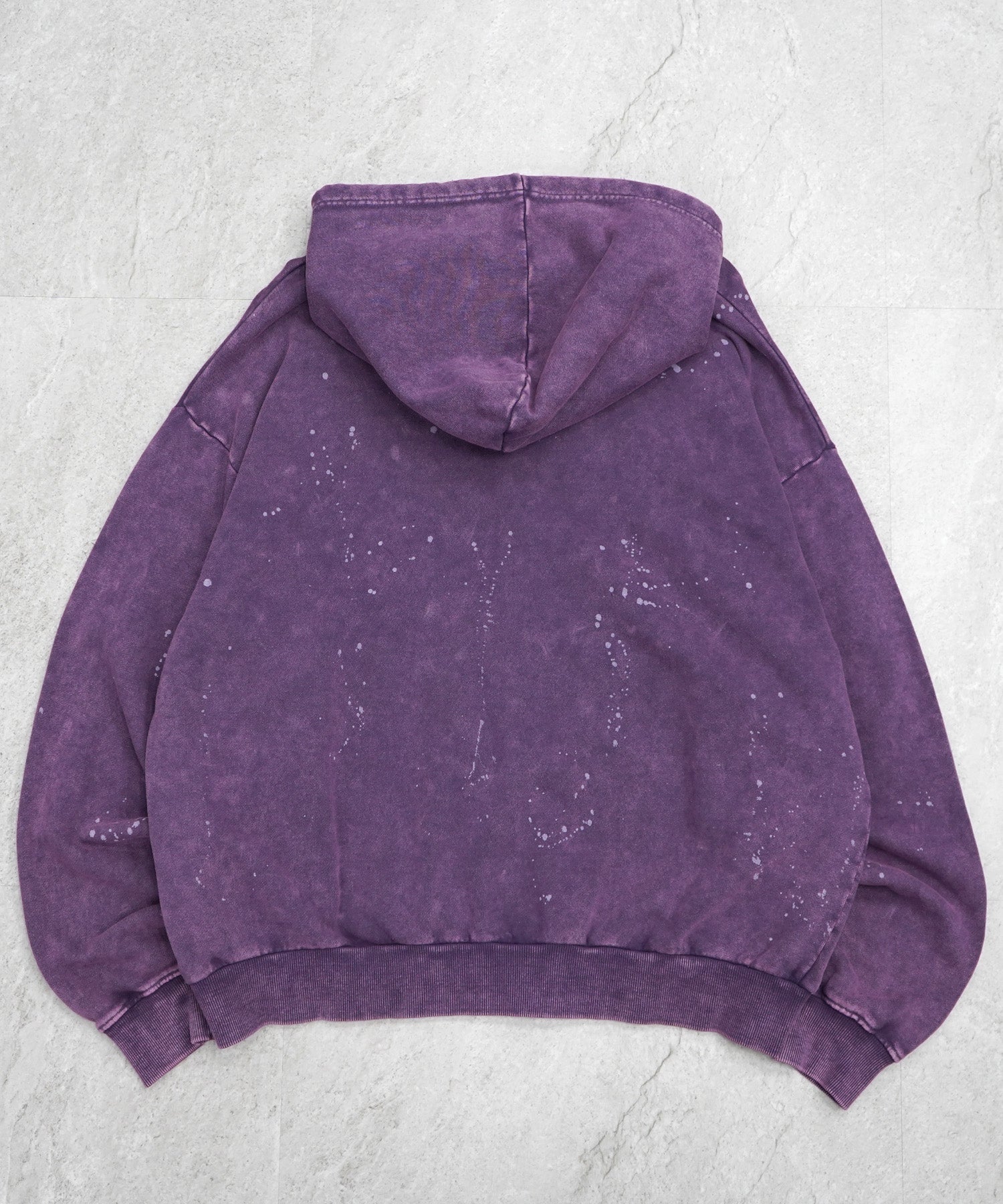 トライバルハート刺繍 フルジップパーカー グランジ加工×スプラッシュ加工 フーディ