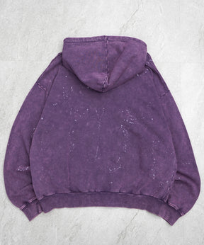 トライバルハート刺繍 フルジップパーカー グランジ加工×スプラッシュ加工 フーディ