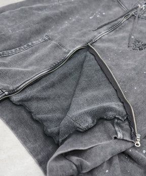 トライバルハート刺繍 フルジップパーカー グランジ加工×スプラッシュ加工 フーディ