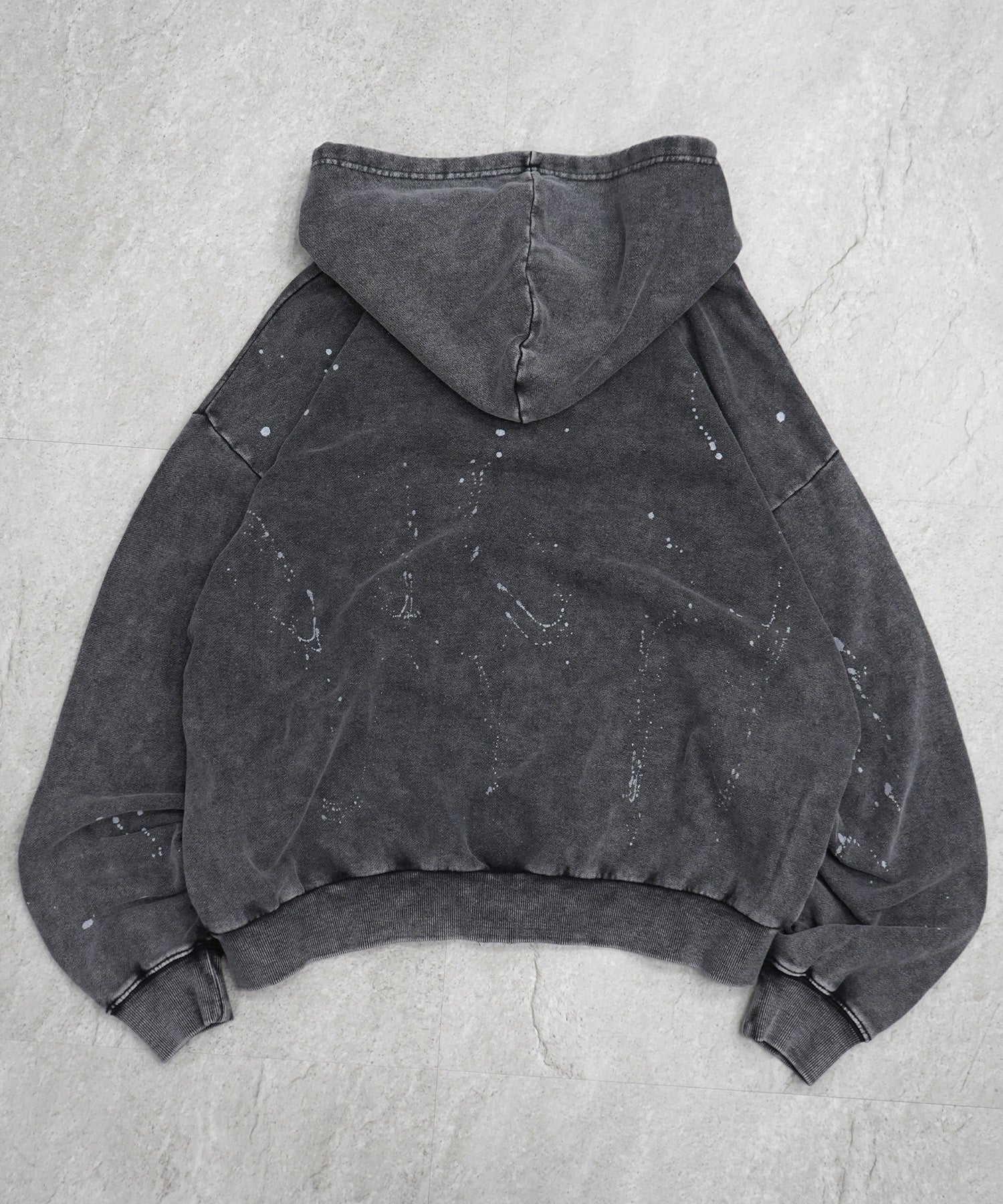 トライバルハート刺繍 フルジップパーカー グランジ加工×スプラッシュ加工 フーディ