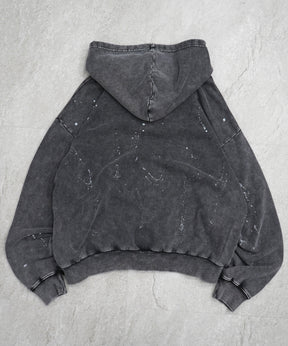 トライバルハート刺繍 フルジップパーカー グランジ加工×スプラッシュ加工 フーディ