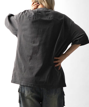 25SS ハードウォッシュ加工 ワンポイント刺繍  ボックスシルエット 半袖Tシャツ