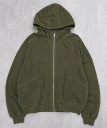 裏毛 カットオフ切り替え ZIPパーカー