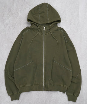 裏毛 カットオフ切り替え ZIPパーカー