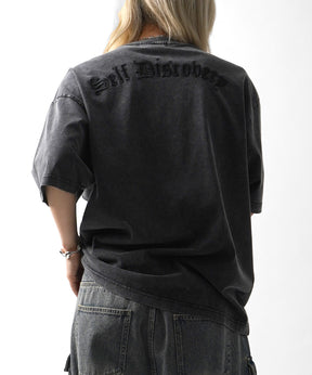 25SS ハードウォッシュ加工 ワンポイント刺繍  ボックスシルエット 半袖Tシャツ