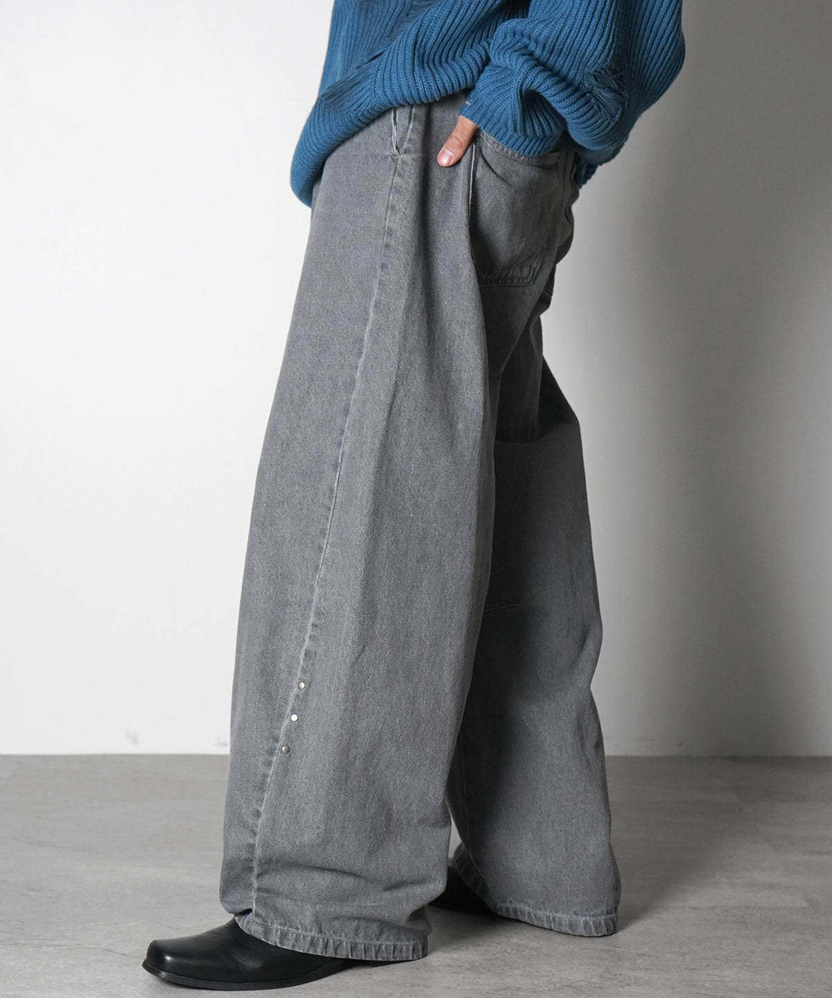 リジット / ワンウォッシュ バレルレッグ リベットデニムパンツ