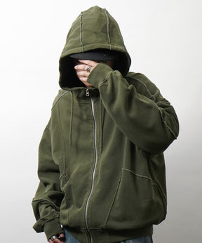 裏毛 カットオフ切り替え ZIPパーカー
