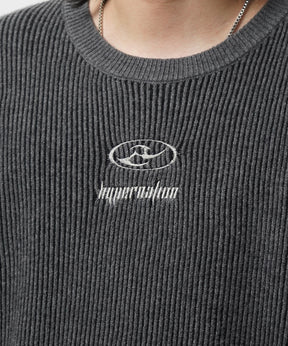 ダメージ加工 フロント Y2K ロゴ刺繍 クルーニット