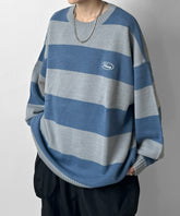 ビッグシルエット ワンポイント刺繍 ボーダーニットプルオーバー