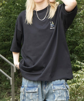 25SS 新柄追加 ワンポイント刺繍ロゴ ヒゲオジ / デイリーウォーキング ビッグシルエット半袖Tシャツ