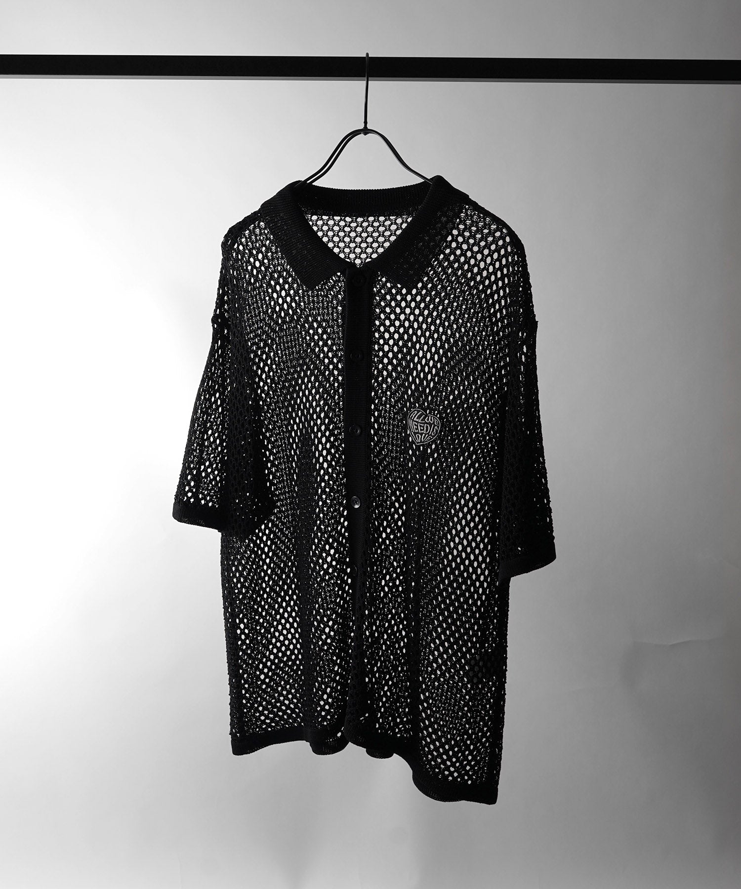 25SS ワッペン ワンポイント刺繍 メッシュニットシャツ