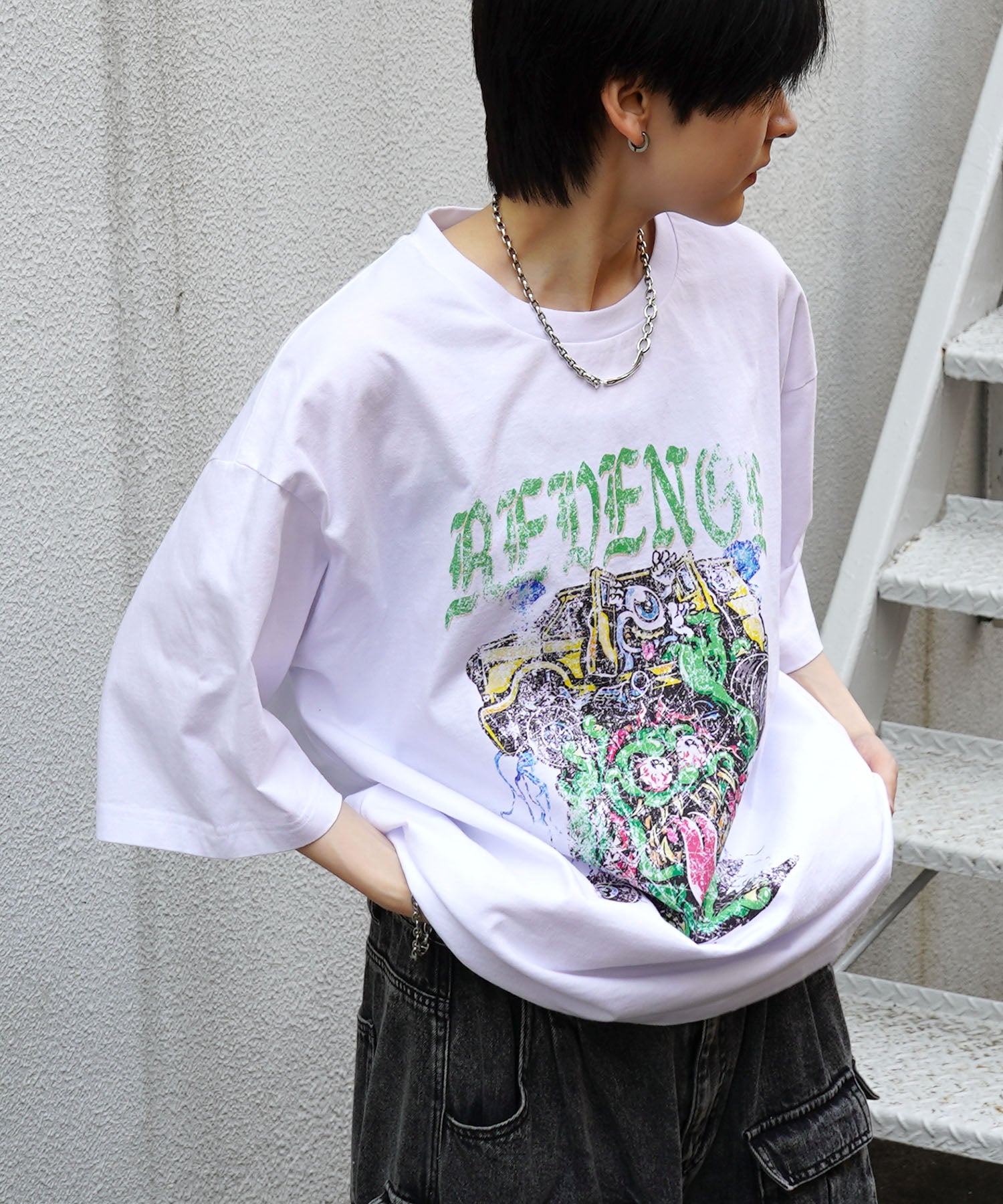 25SS モンスター ヴィンテージライク ピグメント加工 アメカジ風 レトロプリント ロックTシャツ