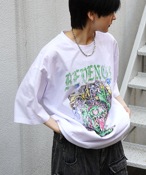 25SS モンスター ヴィンテージライク ピグメント加工 アメカジ風 レトロプリント ロックTシャツ