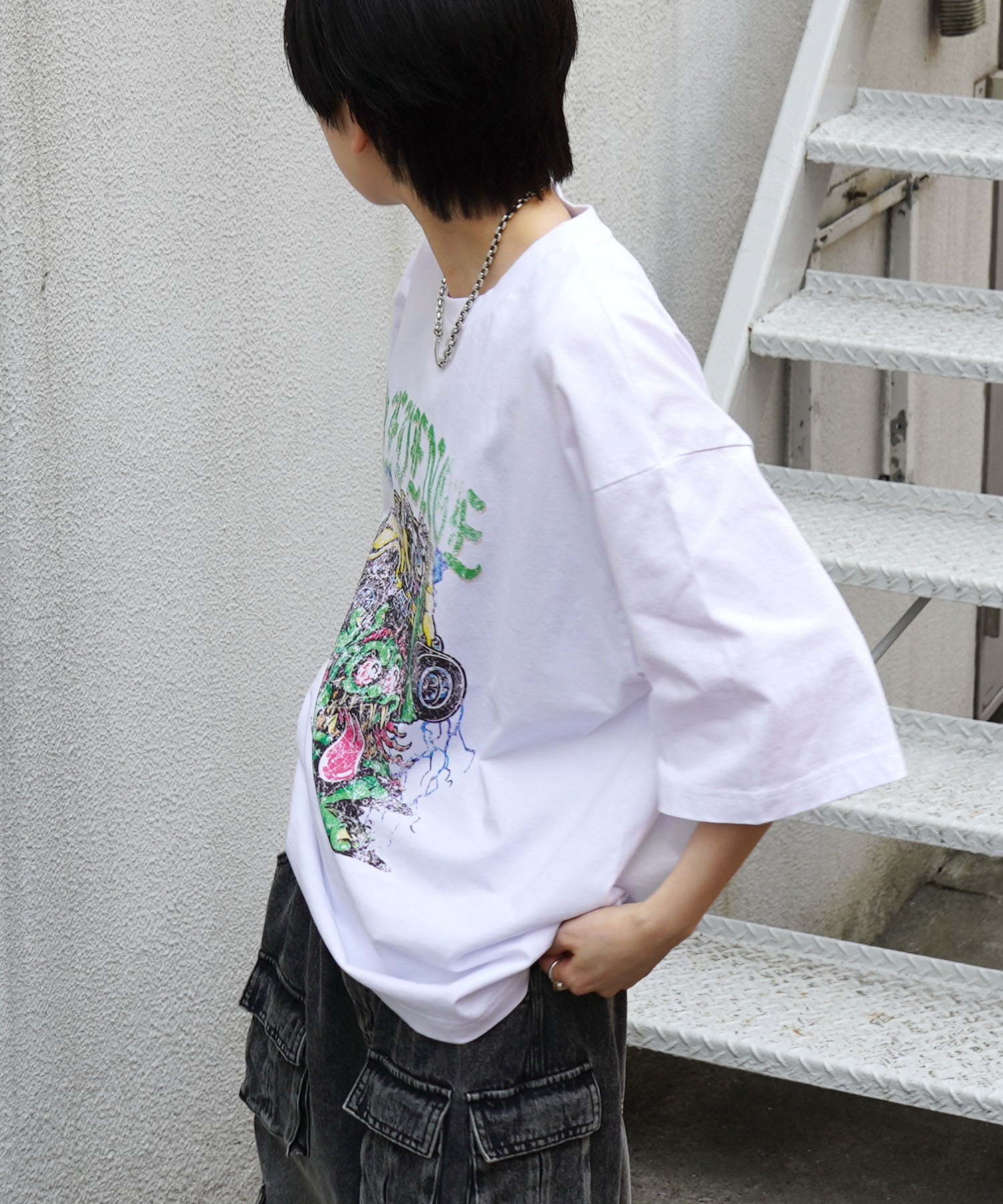 25SS モンスター ヴィンテージライク ピグメント加工 アメカジ風 レトロプリント ロックTシャツ