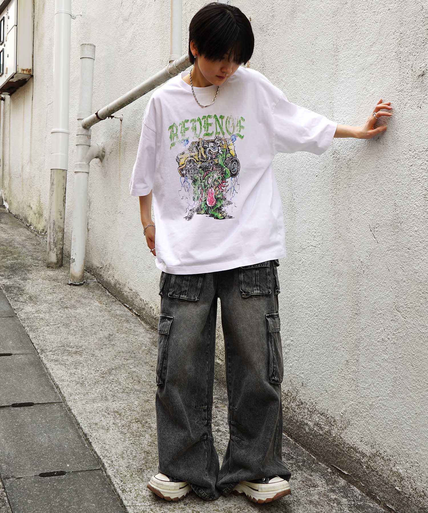 25SS モンスター ヴィンテージライク ピグメント加工 アメカジ風 レトロプリント ロックTシャツ