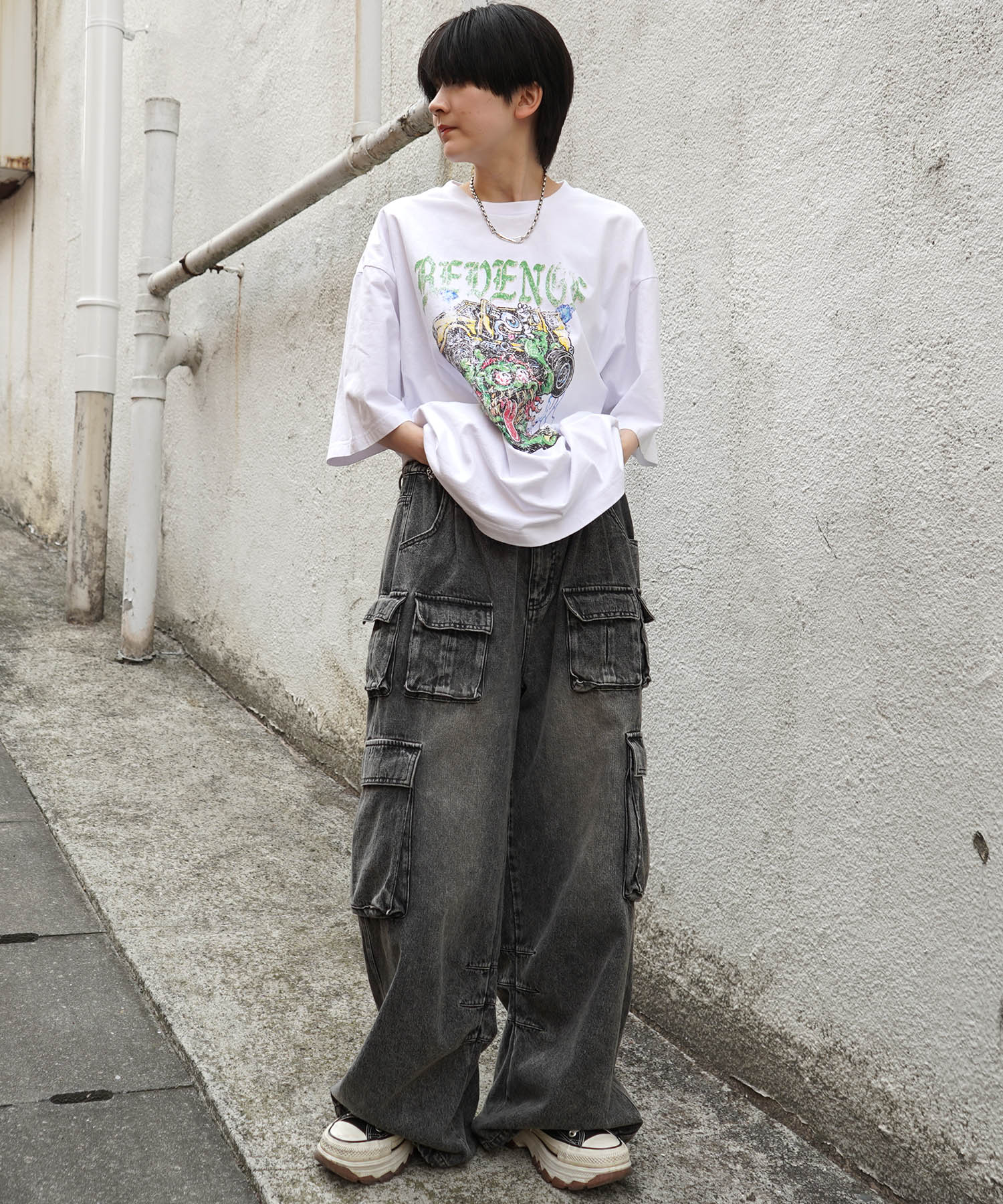 25SS モンスター ヴィンテージライク ピグメント加工 アメカジ風 レトロプリント ロックTシャツ