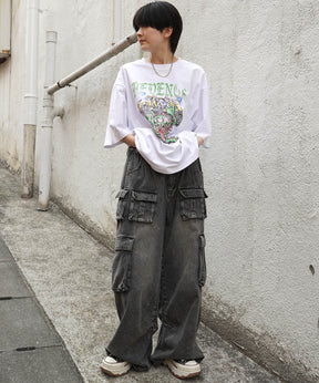 25SS モンスター ヴィンテージライク ピグメント加工 アメカジ風 レトロプリント ロックTシャツ