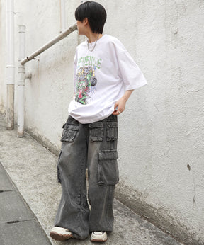 25SS モンスター ヴィンテージライク ピグメント加工 アメカジ風 レトロプリント ロックTシャツ
