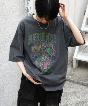 25SS モンスター ヴィンテージライク ピグメント加工 アメカジ風 レトロプリント ロックTシャツ