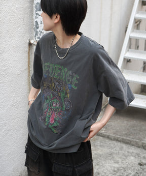 25SS モンスター ヴィンテージライク ピグメント加工 アメカジ風 レトロプリント ロックTシャツ