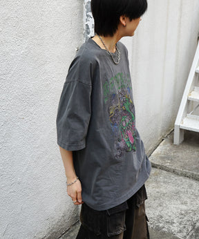 25SS モンスター ヴィンテージライク ピグメント加工 アメカジ風 レトロプリント ロックTシャツ
