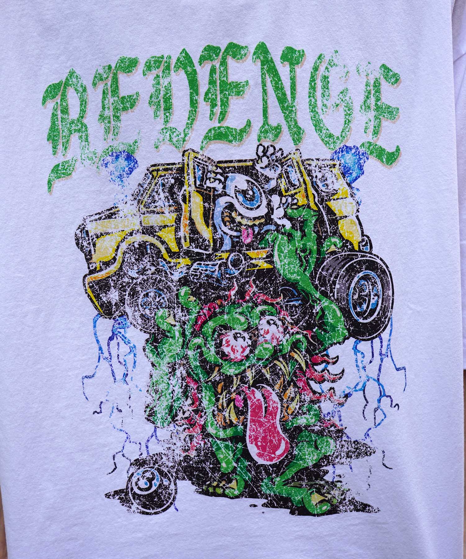 25SS モンスター ヴィンテージライク ピグメント加工 アメカジ風 レトロプリント ロックTシャツ
