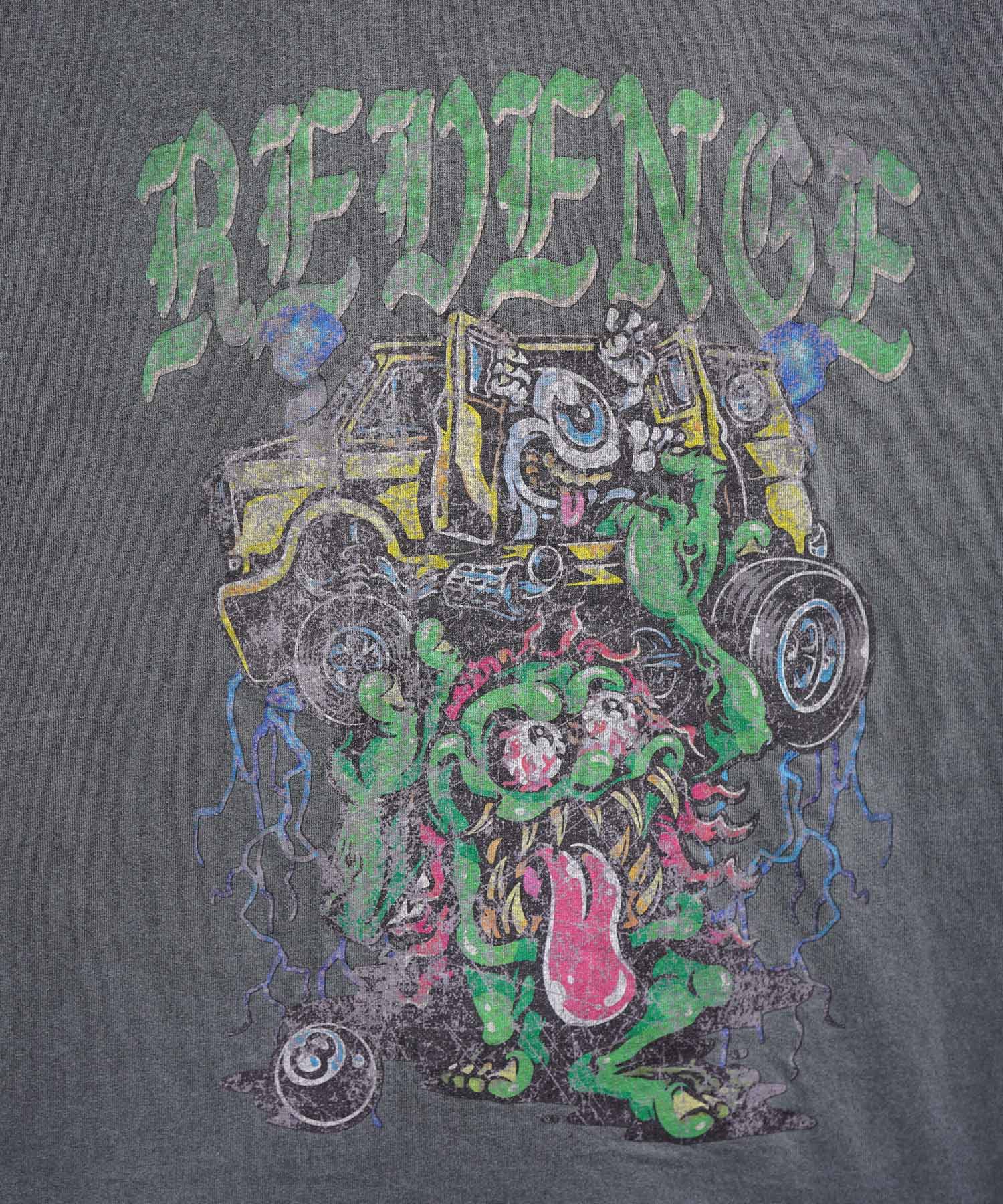 25SS モンスター ヴィンテージライク ピグメント加工 アメカジ風 レトロプリント ロックTシャツ