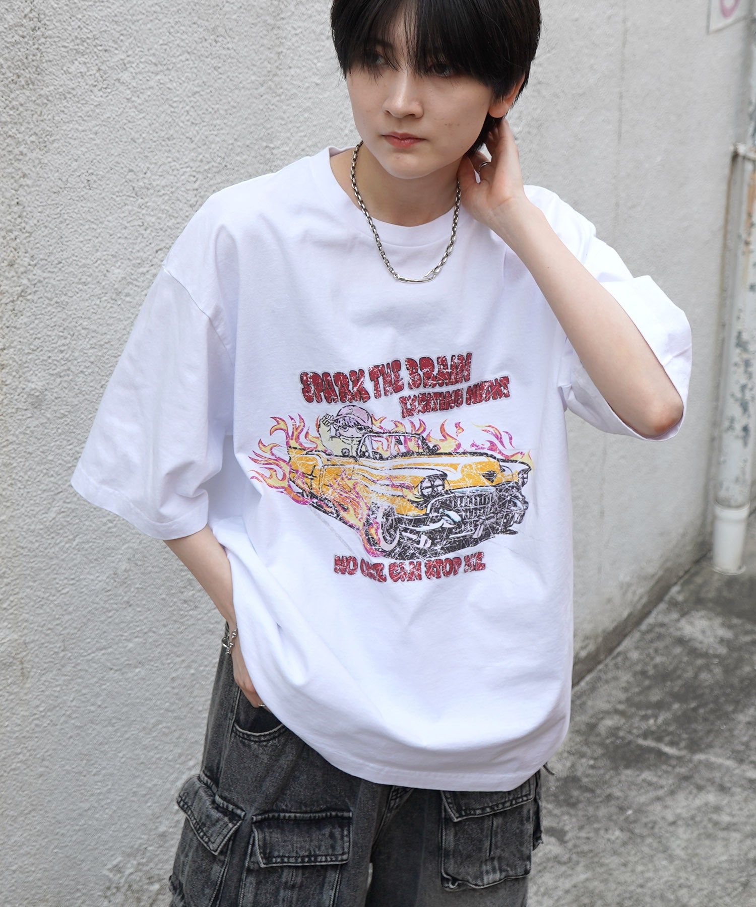 25SS レースガール ヴィンテージライク ピグメント加工 アメカジ風 レトロプリント ロックTシャツ