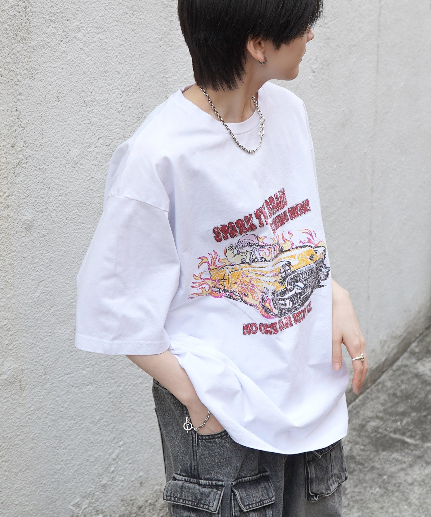 25SS レースガール ヴィンテージライク ピグメント加工 アメカジ風 レトロプリント ロックTシャツ
