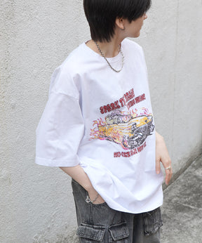25SS レースガール ヴィンテージライク ピグメント加工 アメカジ風 レトロプリント ロックTシャツ
