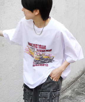 25SS レースガール ヴィンテージライク ピグメント加工 アメカジ風 レトロプリント ロックTシャツ
