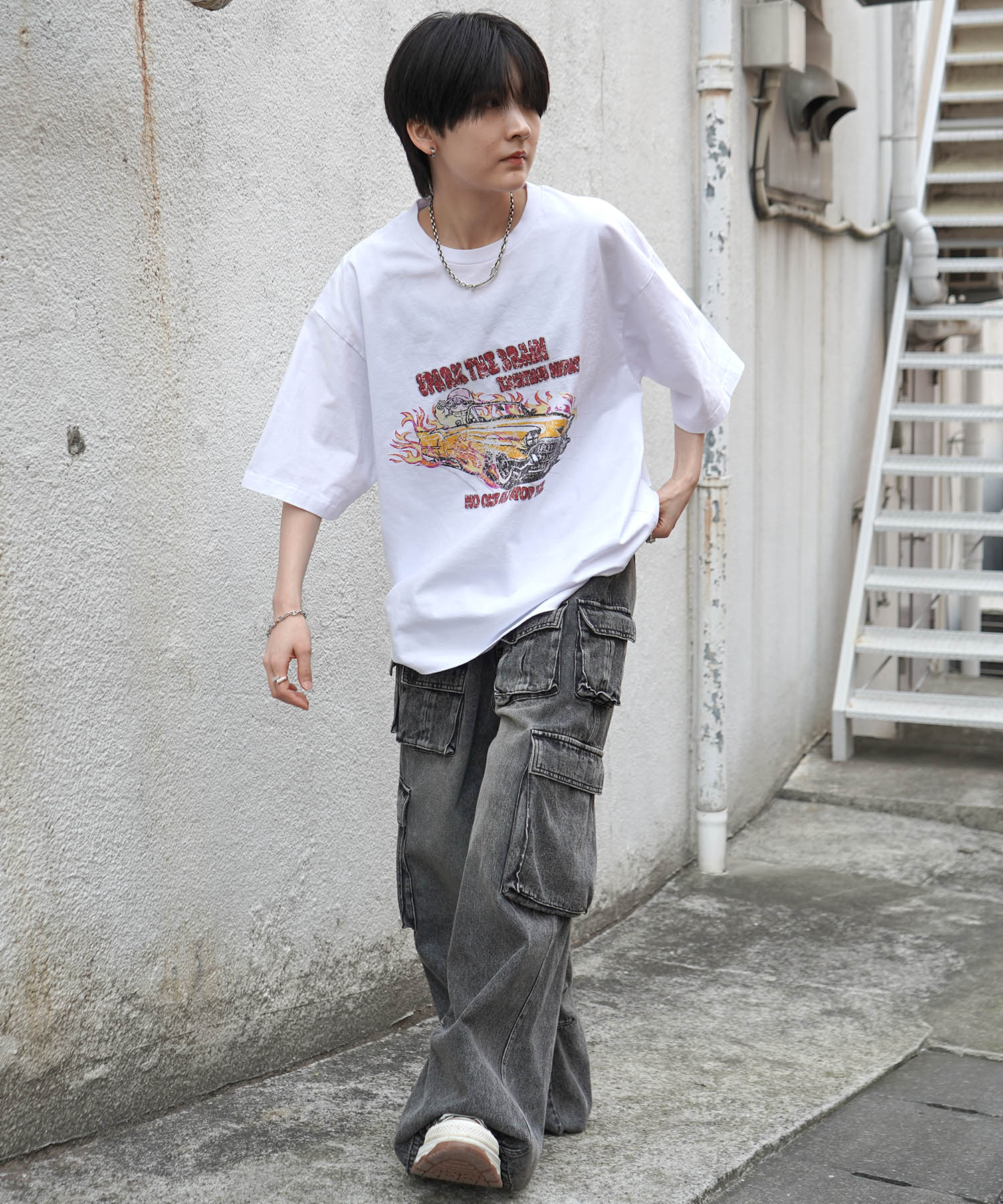 25SS レースガール ヴィンテージライク ピグメント加工 アメカジ風 レトロプリント ロックTシャツ
