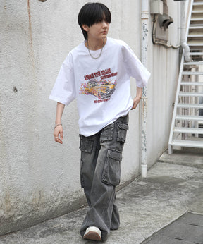 25SS レースガール ヴィンテージライク ピグメント加工 アメカジ風 レトロプリント ロックTシャツ