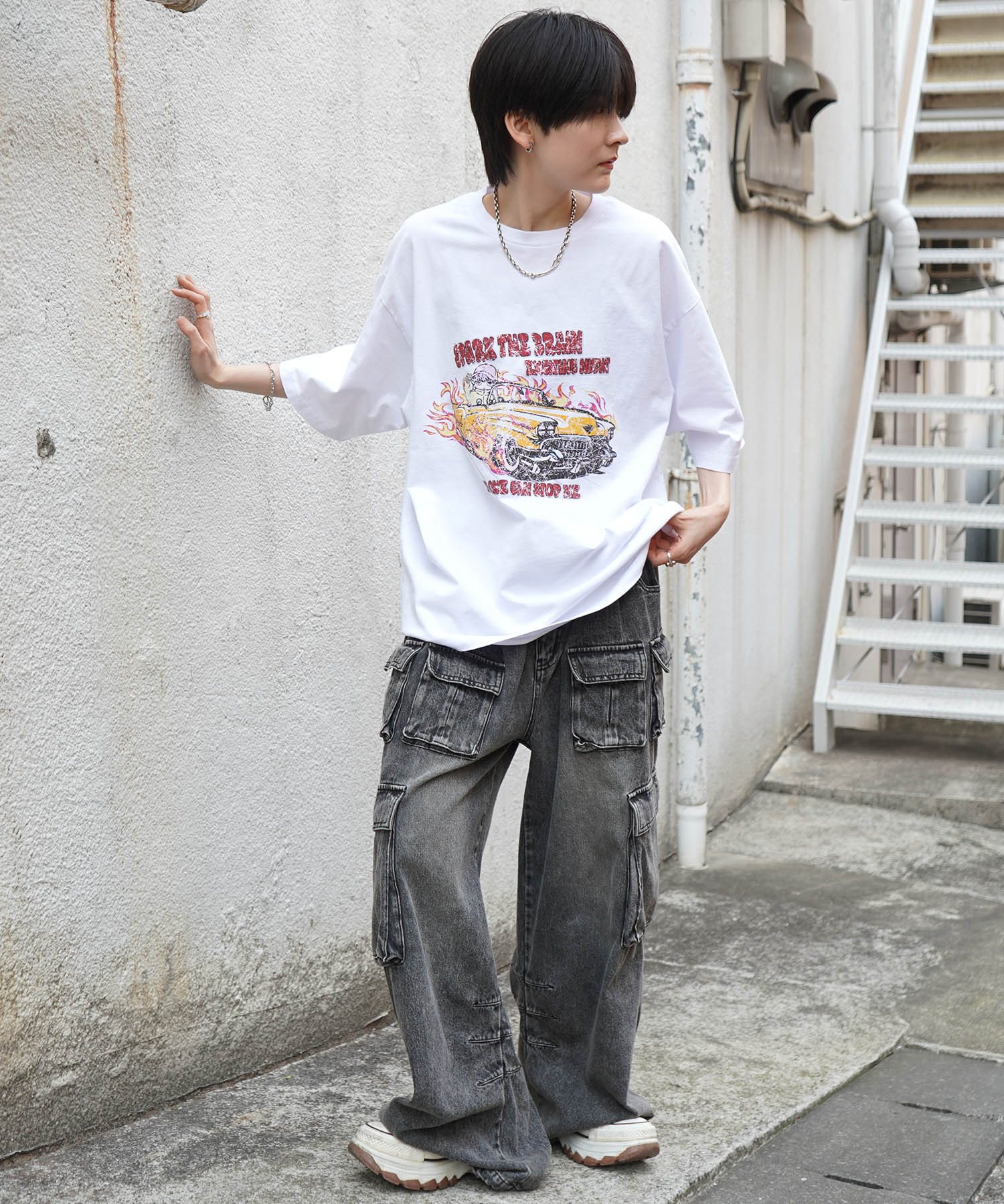 25SS レースガール ヴィンテージライク ピグメント加工 アメカジ風 レトロプリント ロックTシャツ