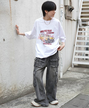 25SS レースガール ヴィンテージライク ピグメント加工 アメカジ風 レトロプリント ロックTシャツ
